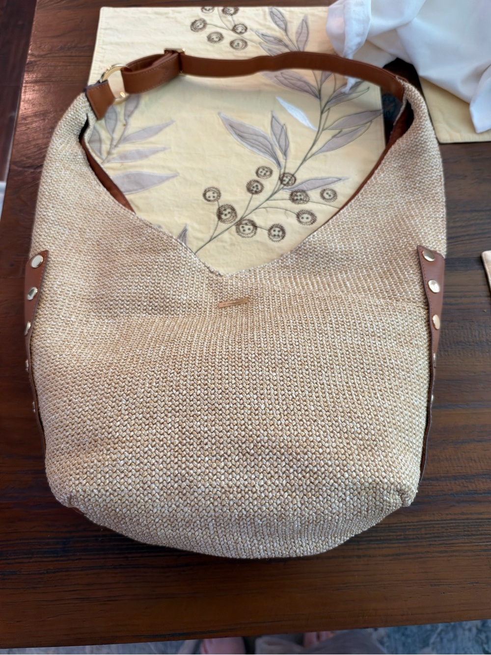 Hammitt Woven Straw Shoulder Bag in Tan with Brown Leather Trim - Picture 5 of 11